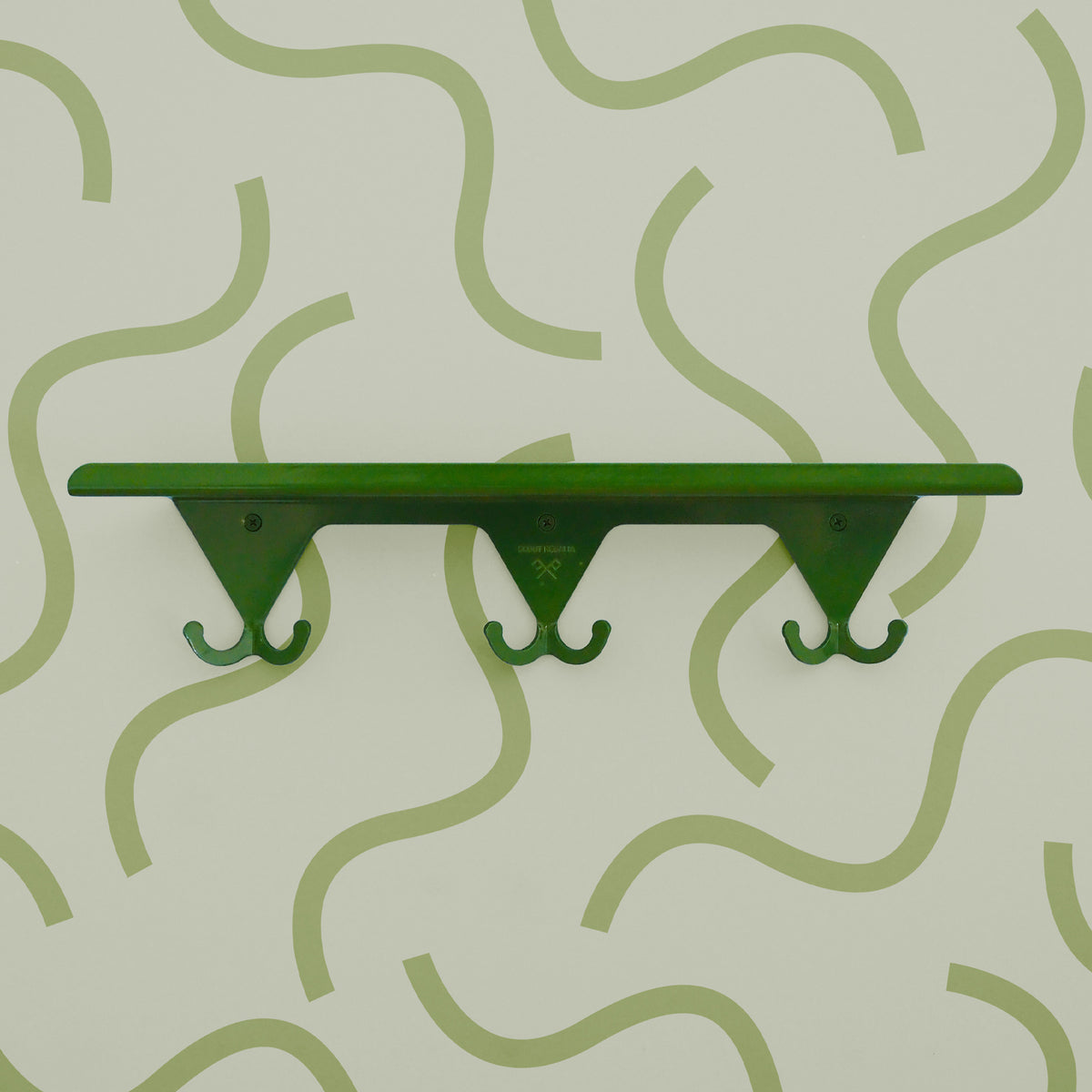 Fern Green S.R. Wall Rack on a light green background with green squiggly lines.